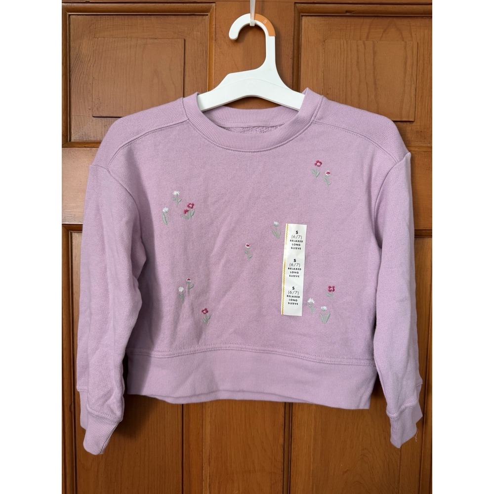 Girls' Cat & Jack Dusty Lilac Flowers Long Sleeve Crewneck Sweater Small NWT